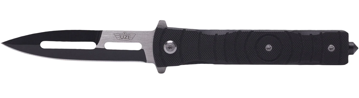 Uzi Accessories UZKFDR014 Mossad III 3.50" Folding Spear Point Plain Black/Silver Stainless Steel Blade Black G10 Handle Features Glass Breaker Includes Metal Clip