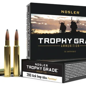 Nosler 60044 Trophy Grade 280Ackley Improved 160gr Nosler Spitzer Partition 20 Per Box/10 Case