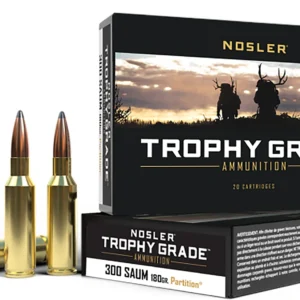 Nosler 60062 Trophy Grade 300RemSAUM 180gr Nosler Spitzer Partition 20 Per Box/10 Case