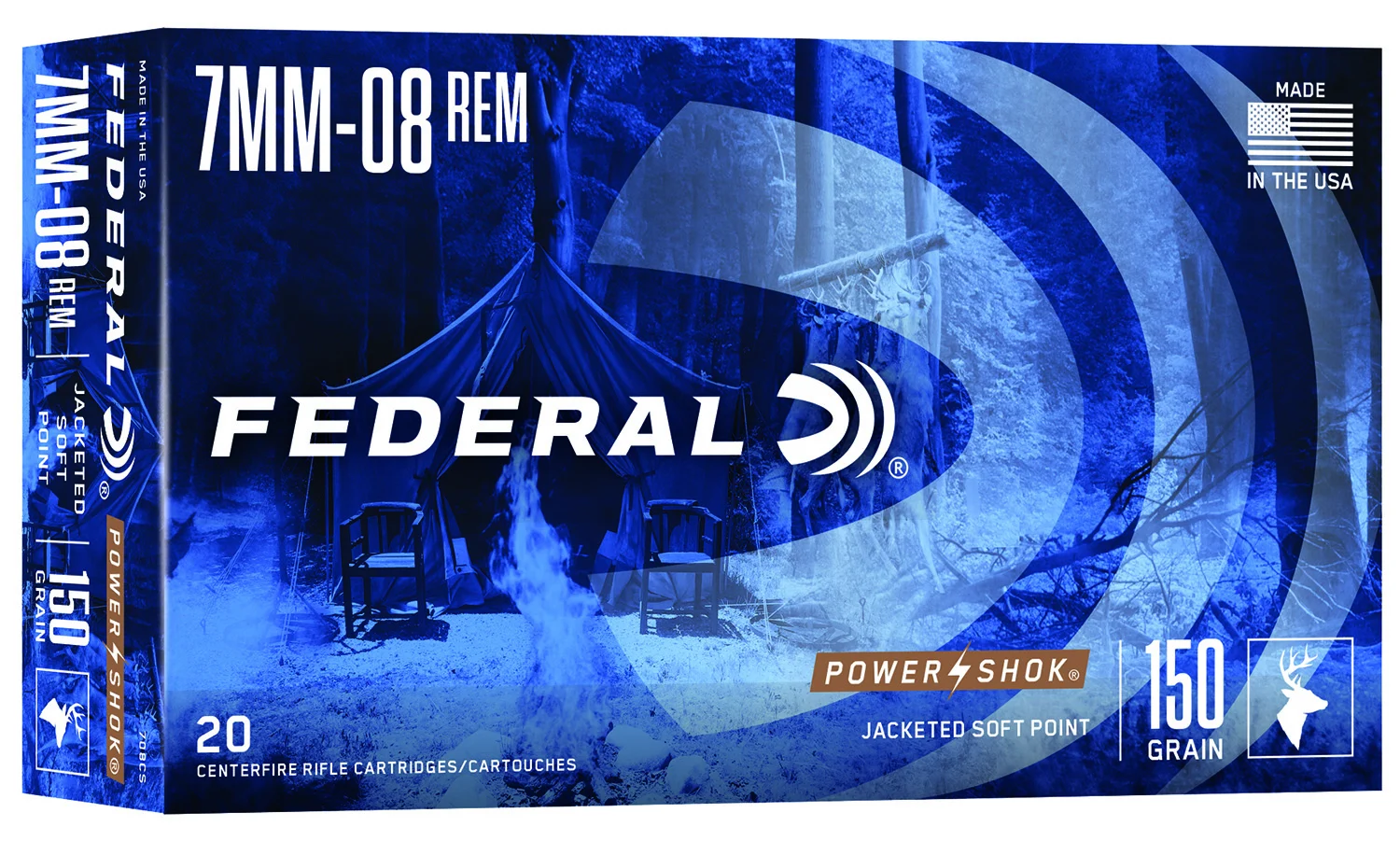 Federal 708CS Power-Shok 7mm-08Rem 150gr Jacketed Soft Point 20 Per Box/10 Case