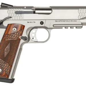 Smith & Wesson 108411 1911 E-Series 45 ACP 5" Barrel 8+1, Satin Stainless Steel Frame & Slide, Laminate Wood E Series Grip, Tactical Accessory Rail, Manual Grip & Thumb Safety