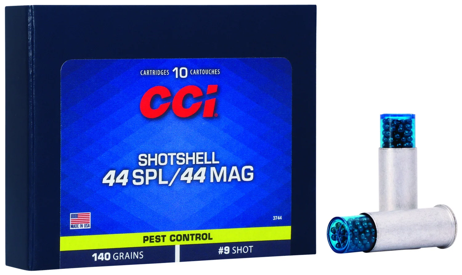 CCI 3744 Pest Control Shotshell 44Sp/44Rem Mag 140gr #9Shot 10 Per Box/20 Case