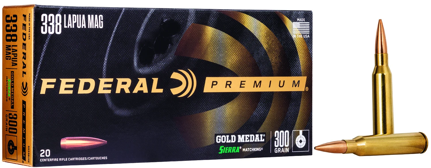 Federal GM338LM2 Premium Gold Medal 338LapuaMag 300gr Sierra MatchKing BTHP 20 Per Box/10 Case