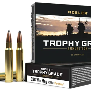 Nosler 60082 Trophy Grade 338WinMag 250gr Nosler Spitzer Partition 20 Per Box/10 Case