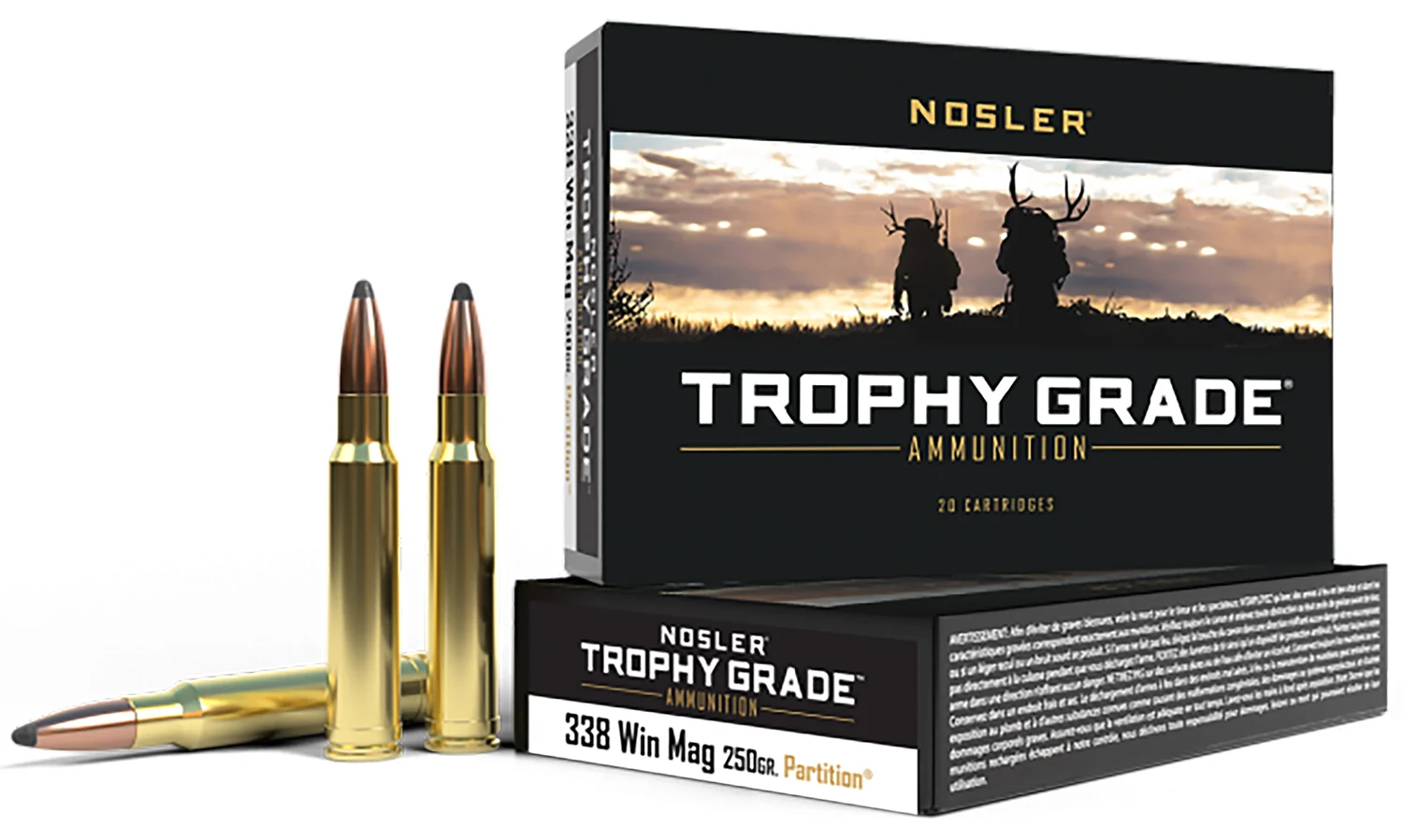 Nosler 60082 Trophy Grade 338WinMag 250gr Nosler Spitzer Partition 20 Per Box/10 Case