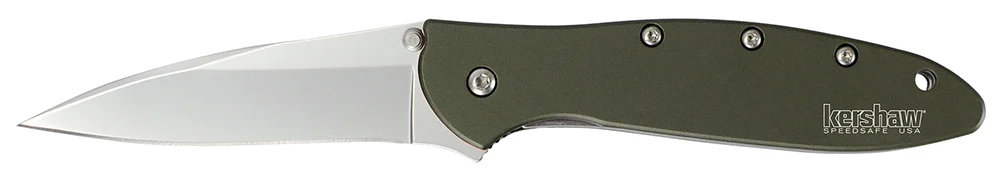 Kershaw 1660OL Leek 3" Folding Drop Point Plain Bead Blasted 14C28N Steel Blade Olive Drab Anodized Aluminum Handle Includes Pocket Clip