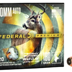 Federal P10T1 Premium  10mmAuto 180gr Trophy Bonded Bear Claw Jacketed Soft Point 20 Per Box/10 Case