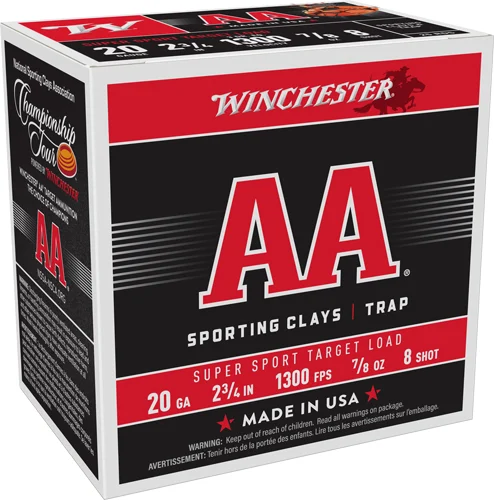 WINCHESTER AA 20GA 2.75" 7/8OZ - #8 1300FPS 250RD CASE LOT