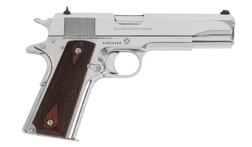 COLT GOVERNMENT 1911 45ACP 5" - 8RD BRIGHT STAINLESS ROSEWOOD