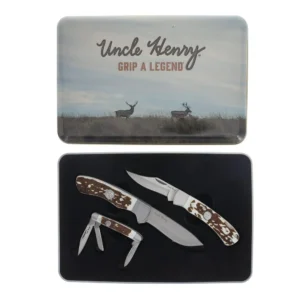 Uncle Henry Knife Combo with Tin 1 Fixed Knife 2 Folding Knives