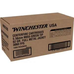 Winchester USA Lake City M855 Green Tip Rifle Ammunition 5.56X45 NATO 62 gr. FMJ 3060 fps 1000/ct (Bulk)