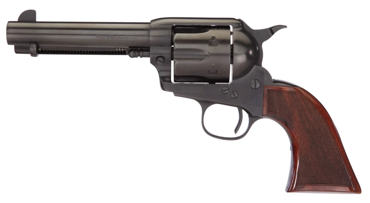 Taylors & Company 550885DE Runnin Iron Black Rock 45 Colt (LC) Caliber with 4.75" Barrel, 6rd Capacity Cylinder, Overall Black Nitride Finish Steel, Checkered Walnut Grip & Overall Taylor Polish