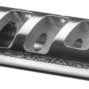 Rise Armament RA701223SLVR RA-701 Compensator Silver 416R Stainless Steel with 1/2"-28 tpi Threads & 2.50" OAL for 5.56x45mm NATO AR-Platform