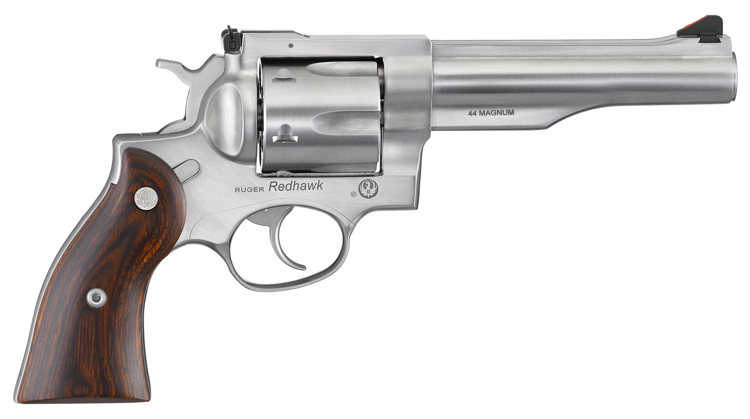 Ruger 5043 Redhawk 44 Special/44 Rem Mag 6rd, 5.50" Satin Stainless Steel Barrel, Dual Chambered Satin Stainless Cylinder & Frame, Hardwood Grip