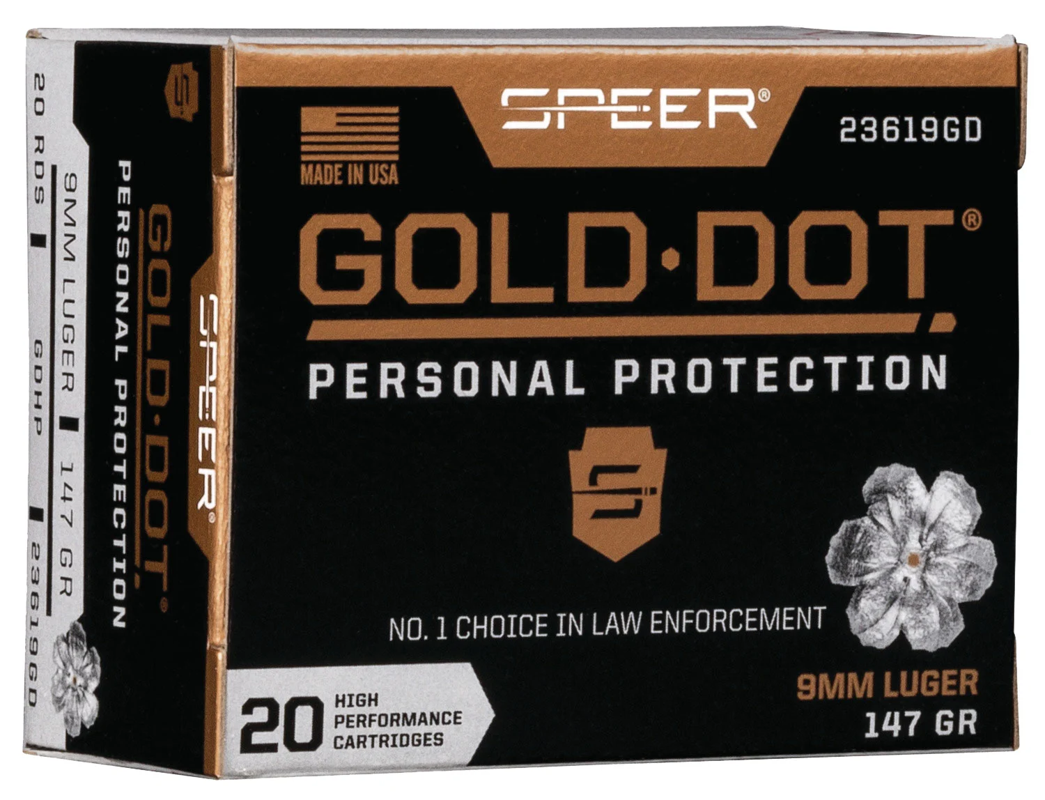 Speer 23619GD Gold Dot Personal Protection 9mmLuger 147gr Hollow Point 20 Per Box/10 Case