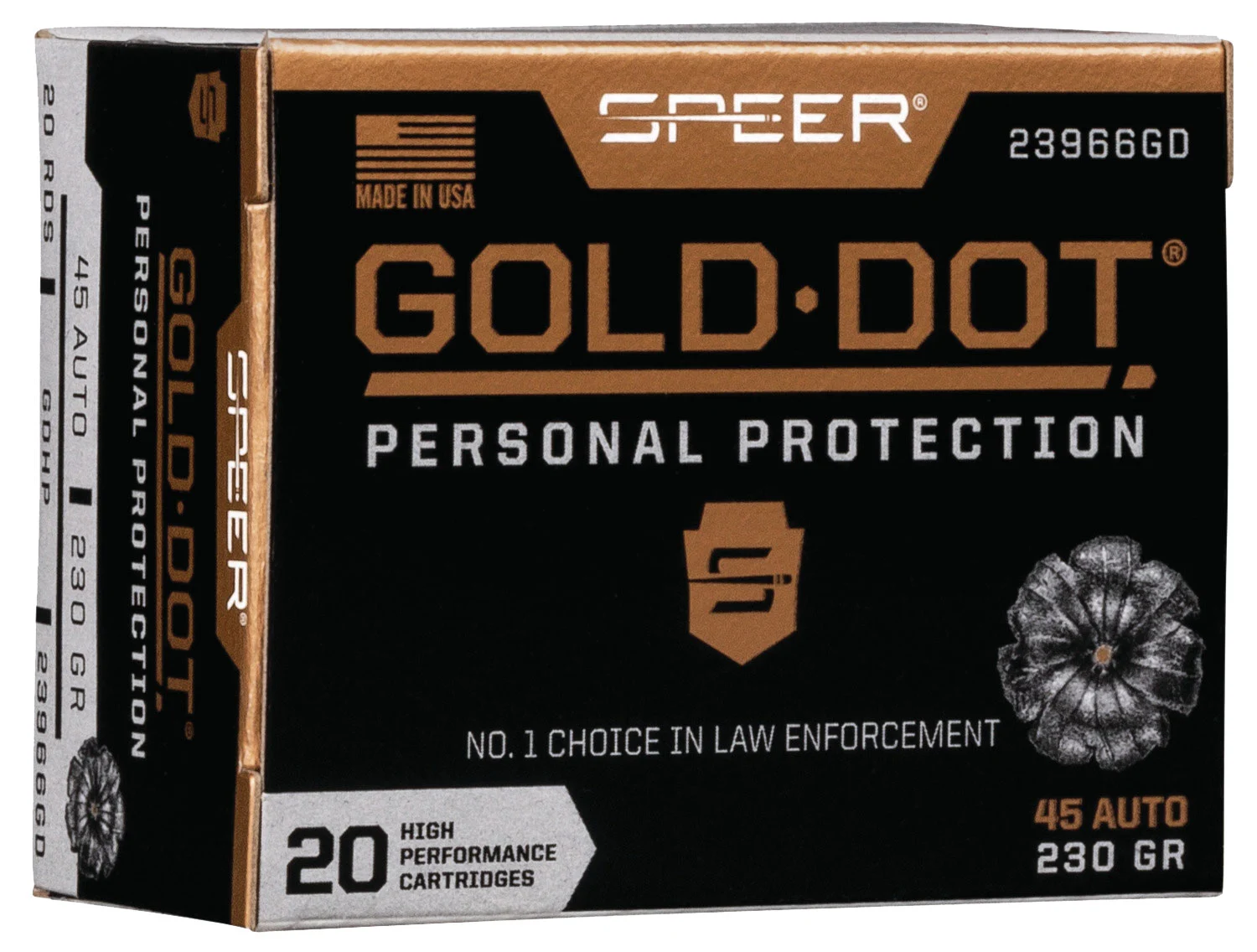 Speer 23966GD Gold Dot Personal Protection 45ACP 230gr Hollow Point 20 Per Box/10 Case