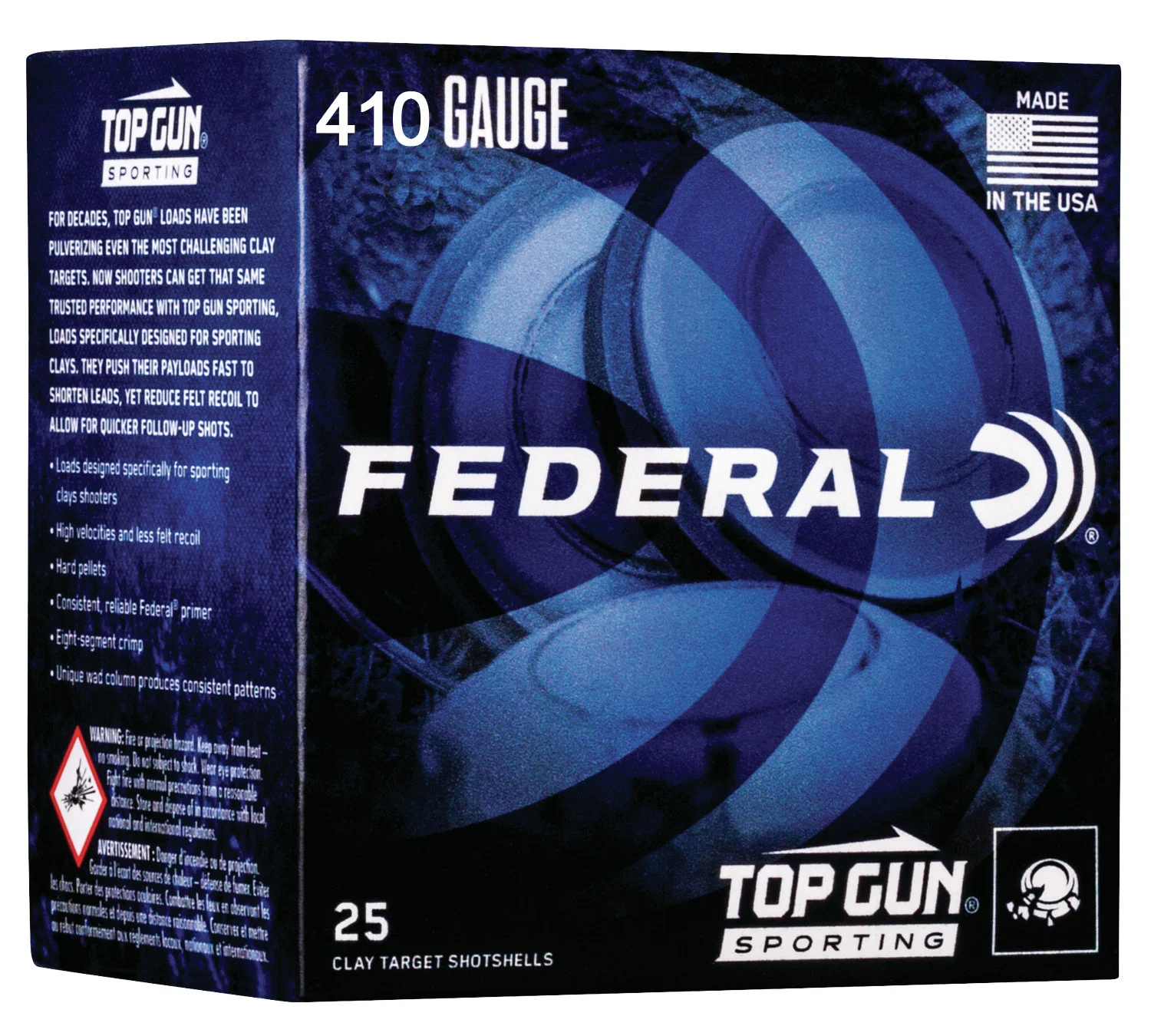 Federal TGS412148 Top Gun 410Gauge 2.50" 1/2oz 8Shot 25 Per Box/10 Case