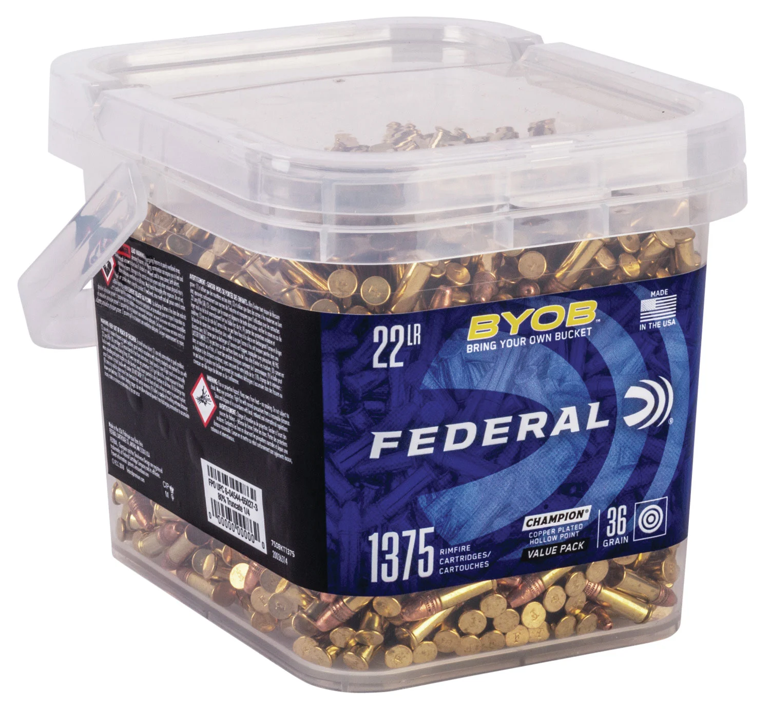 Federal 750BKT1375 Champion Training BYOB 22LR 36gr Copper Plated Hollow Point 1375/Box