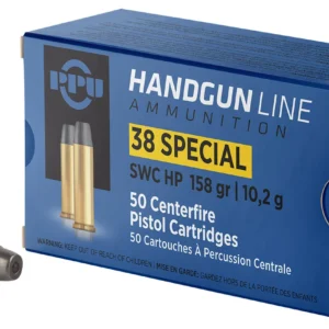 PPU PPH38SH Handgun 38Special 158gr Semi Wadcutter Hollow Point 50 Per Box/10 Case