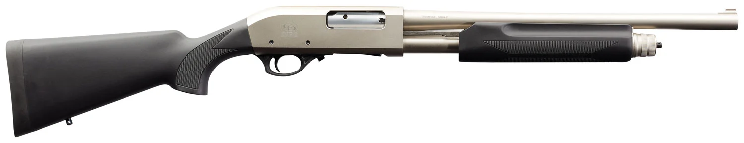 Charles Daly 930228 301 Tactical 12 Gauge Pump 3" 5+1 18.50" Nickel Vent Rib Barrel, Nickel Aluminum Receiver, Black Fixed Synthetic w/Pistol Grip Stock,
