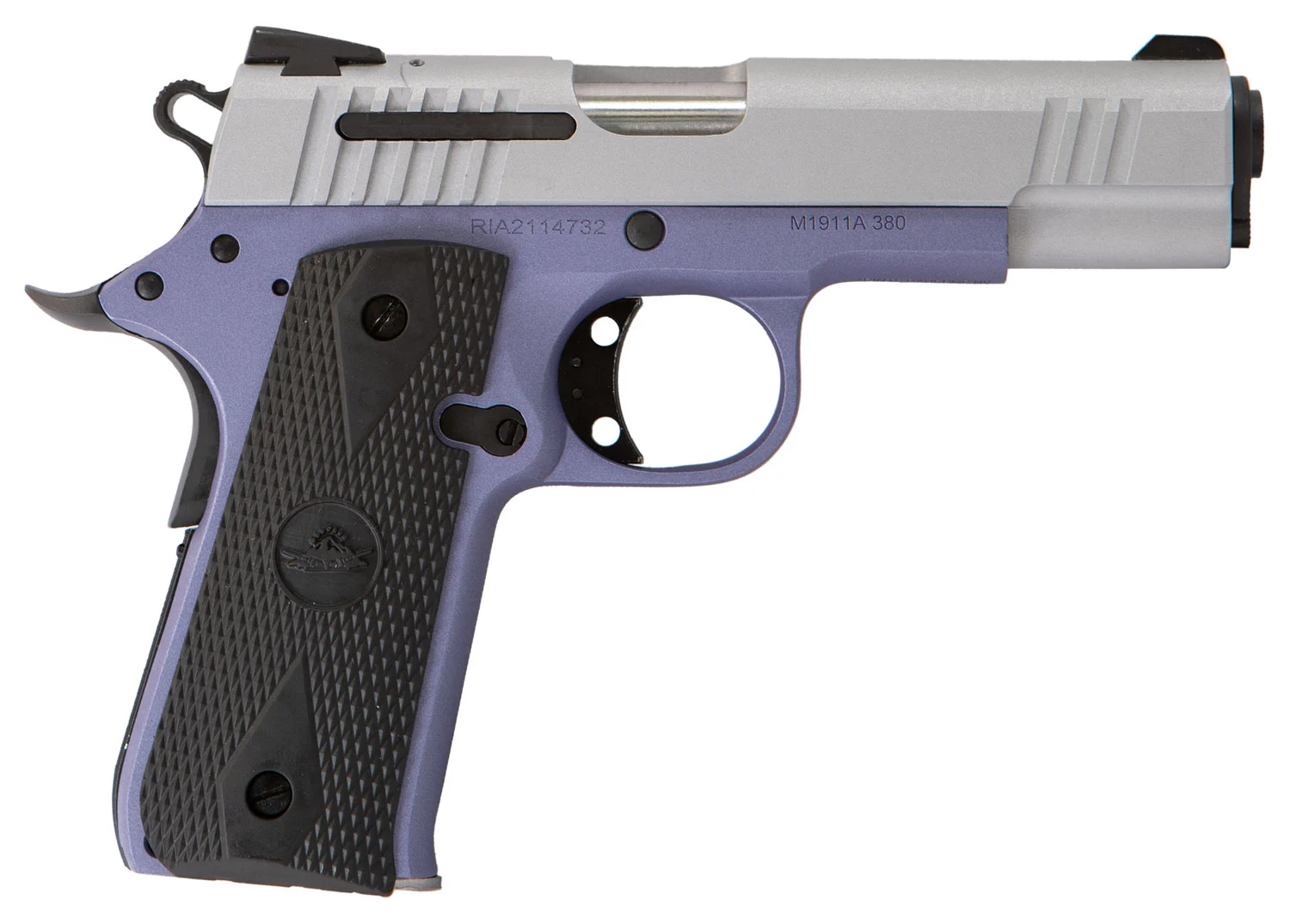Citadel CIT380OLALA M1911 Baby Compact Frame 380 ACP 7+1, 3.75" Stainless Steel Barrel, Silver Serrated Steel Slide, Crushed Orchard Cerakote Aluminum Frame w/Beavertail, Ambidextrous