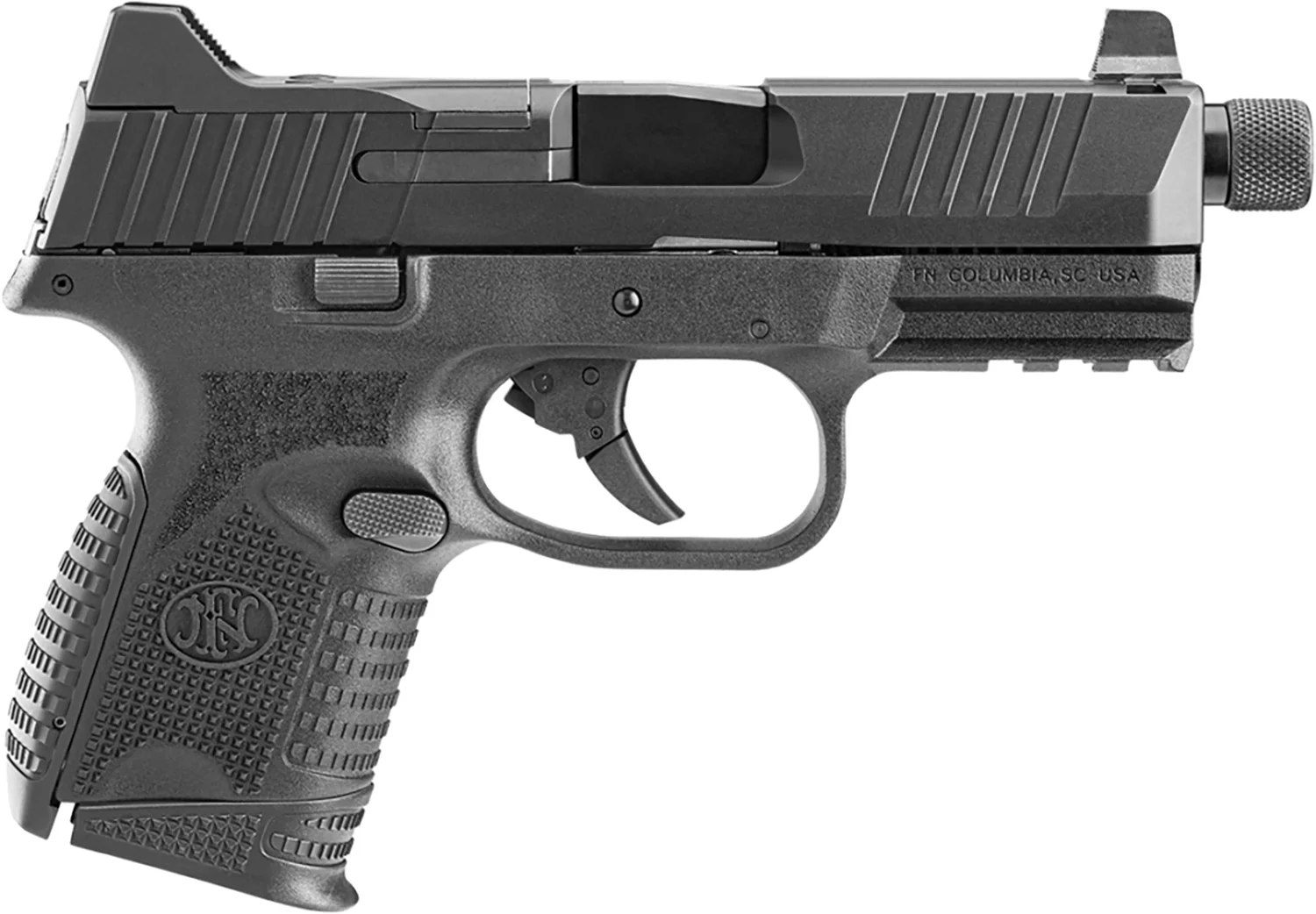 FN 66100783 509CT Compact 9mm Luger 10+1, 4.32" Black Steel Threaded Barrel, Black PVD Optic Cut/Serrated Stainless Steel Slide, Black Polymer Frame w/Picatinny Rail, Ambidextrous