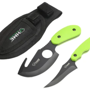 HME HMEKN2PSGC Skinning Kit 3.50" Fixed Skinner w/Gut Hook/Caping Plain/Gut Hook Black Oxide 420HC Blade, TPR Green Handle