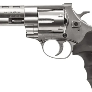 Weihrauch Guns 770128 Windicator Medium Frame 357 Mag 6 Shot, 4" Nickel Steel Barrel, Nickel Cylinder, Nickel Steel Frame, Black Finger Grooved Rubber Grip, Spurred Hammer