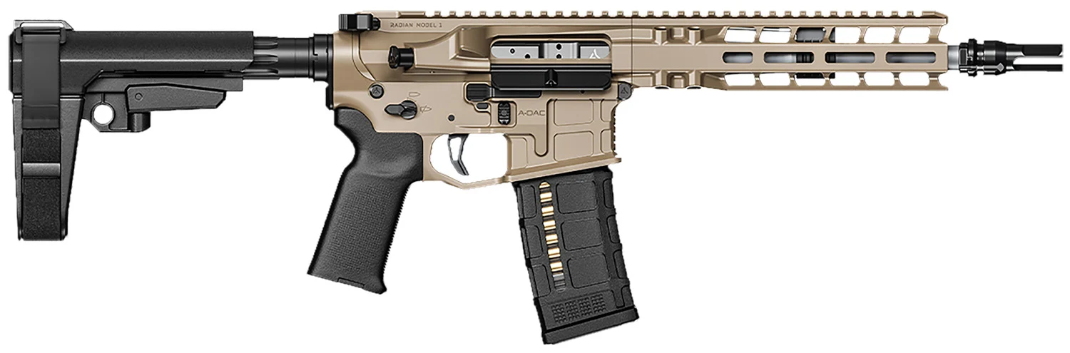 Radian Weapons R0504 Model 1 Pistol 300 Blackout 30+1 9", FDE Billet Rec/M-Lok Handguard, Smooth Buffer Tube (No Brace), Magpul Grip, Ambi Controls, Dead Air QD Flash Hider, Adj. Trigger