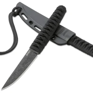 CRKT 2367 Obake  3.64" Fixed Plain Acid Etched Gray TiCN 8Cr14MoV SS Blade/ Black Nylon Cord Wrapped Stainless Steel Handle Includes Sheath