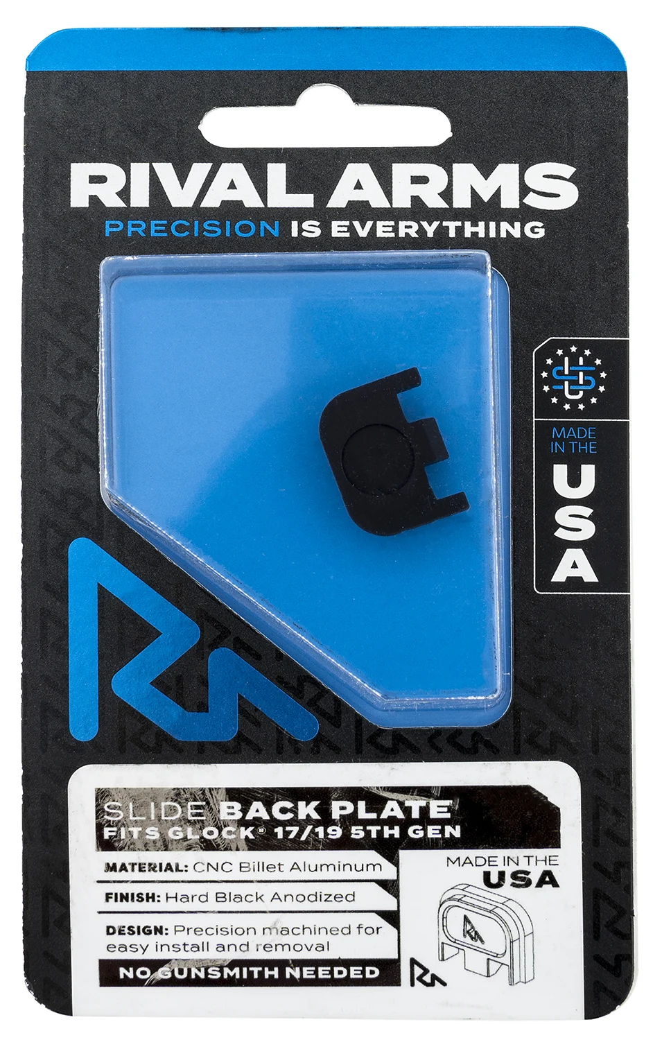 Rival Arms RA43G004A Slide Back Cover Plate Double Stack Black Anodized Aluminum for Glock 17/19 Gen5