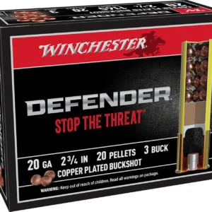 Winchester Ammo SB203PD Defender 20Gauge 2.75" 20Pellets Copper Plated 3Buck Shot 10 Per Box/10 Case