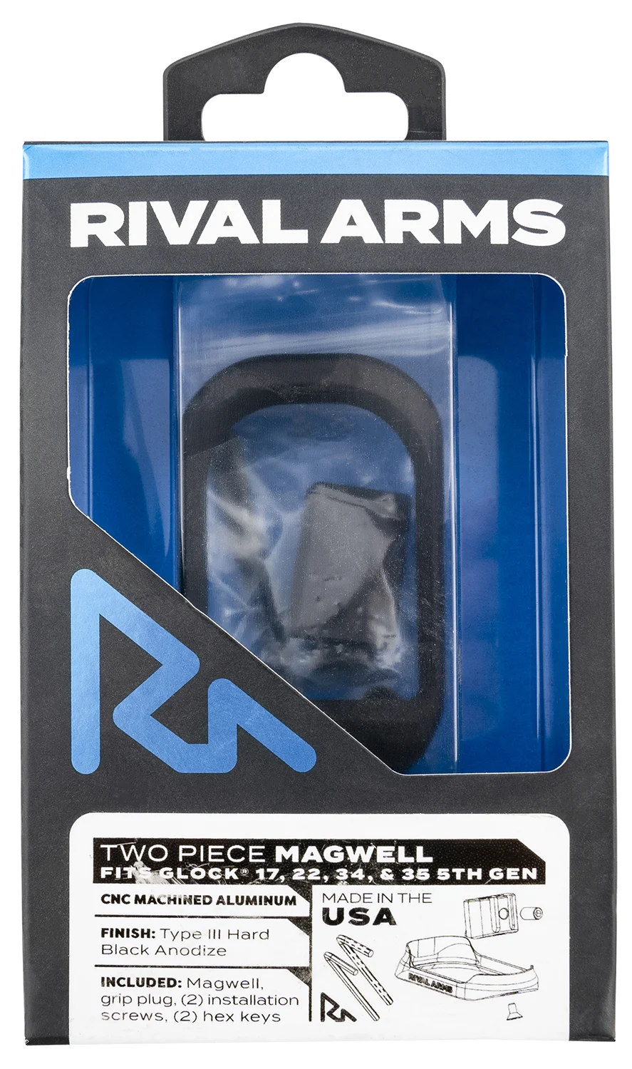 Rival Arms RARA70G121A Two Piece Magwell Compatible w/Gen5 Glock 17/22/34/35, Black Anodized Aluminum