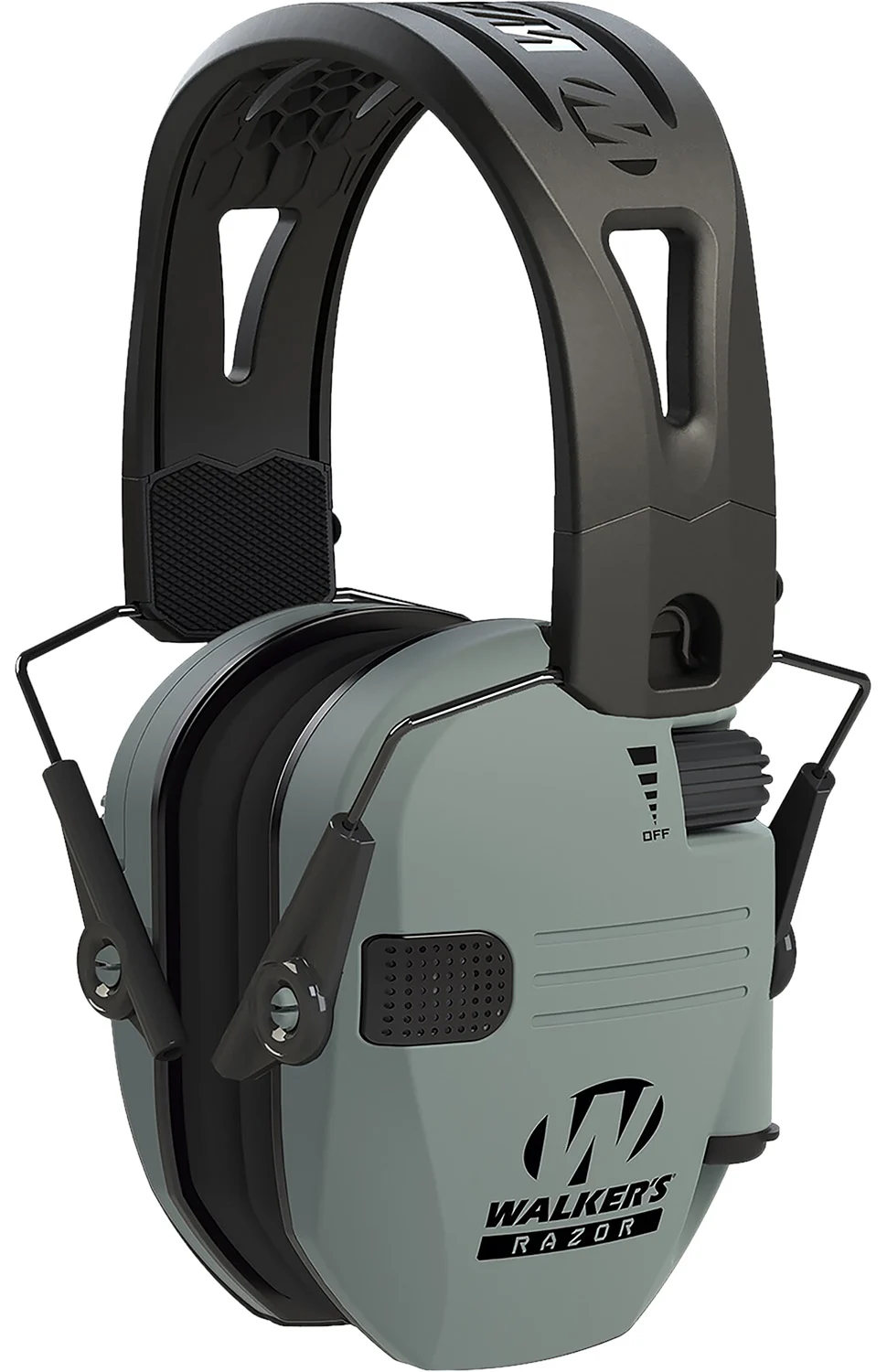 Walker's GWPRSEMRHBGY Razor Tacti-Grip 23 dB Over the Head Battleship Gray/Black Polymer