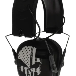 Walker's WPRSEMFSPUN Razor Slim Electronic Freedom Muff 23 dB Over the Head Black w/Distressed Punisher Flag Polymer
