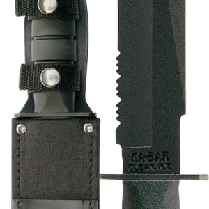 Ka-Bar 1271 Fighter 8" Fixed Clip Point Part Serrated Black 1095 Cro-Van Blade, Black Kraton G Handle, Includes Sheath