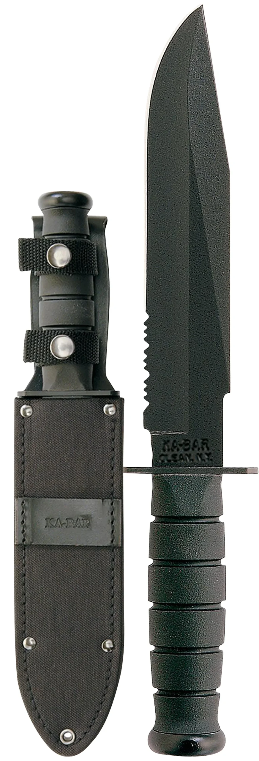 Ka-Bar 1271 Fighter 8" Fixed Clip Point Part Serrated Black 1095 Cro-Van Blade, Black Kraton G Handle, Includes Sheath