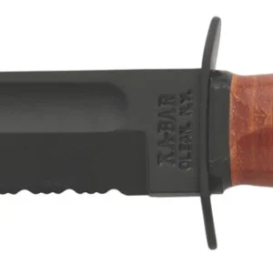Ka-Bar 1252 USMC 5.25" Fixed Clip Point Part Serrated Black 1095 Cro-Van Blade, Brown Leather Handle, Includes Sheath