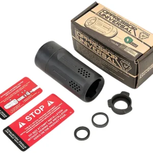 Strike Industries BSOPPRESSORUBK Oppressor Universal Blast Shield Multi-Cal 3.37"L 1.61"D Black Anodized Steel/Aluminum for Barrels with 1/2" & 5/8" Threads (Max .98"D Barrels)