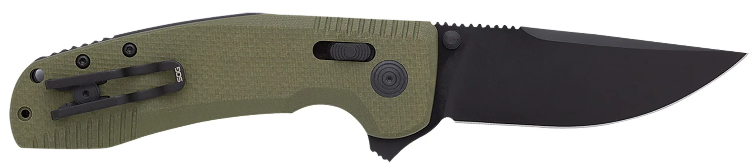 S.O.G SOG12380241 SOG-TAC XR 3.39" Folding Clip Point Plain Black TiNi Cryo D2 Steel Blade OD Green G10 Handle Includes Pocket Clip