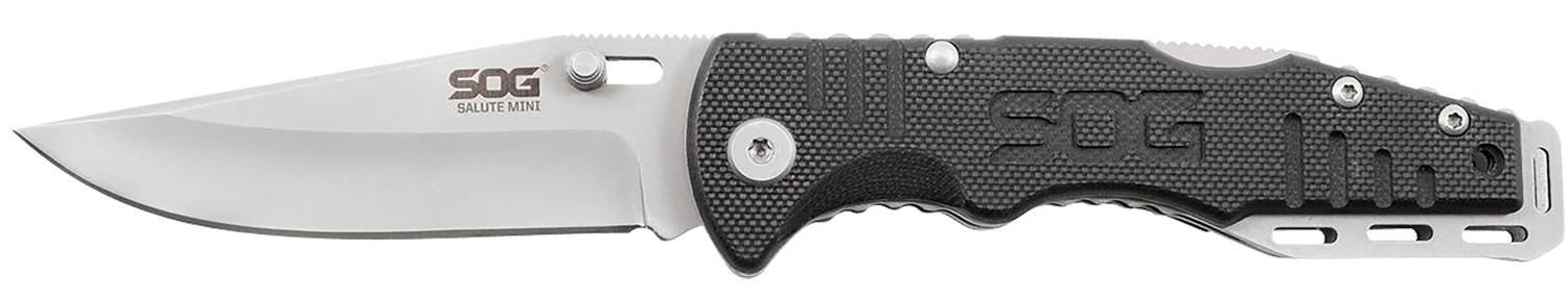 S.O.G SOGFF1001C Salute Mini 3.10" Folding Clip Point Plain Bead Blasted 8Cr13MoV SS Blade Black G10 Handle Includes Pocket Clip