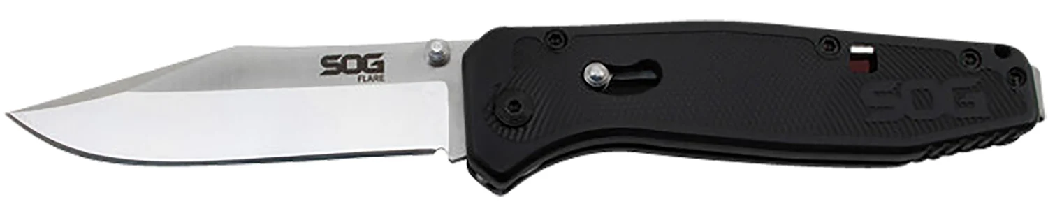 S.O.G SOGFLA1001CP Flare 3.50" Folding Plain Clip Point Satin Polished/Black GRN Handle