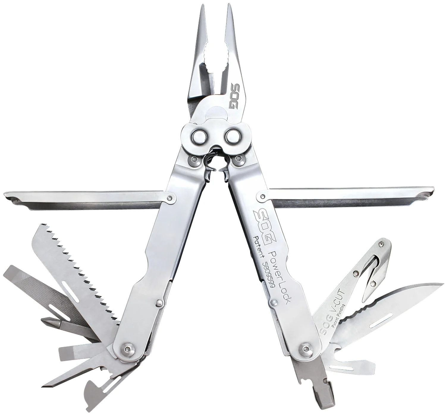 S.O.G SOG-S62N-CP PowerLock V-Cutter Polished 420 Stainless Steel 7" Long Includes Sheath