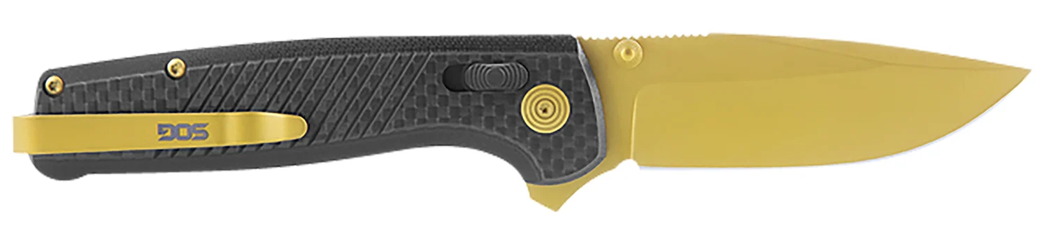 S.O.G SOGTM1033BX Terminus XR LTE 2.95" Folding Clip Point Plain Gold TiCN Cryo CPM S35VN Steel Blade Black G10/Carbon Fiber Handle Features Box Packaging Includes Pocket Clip