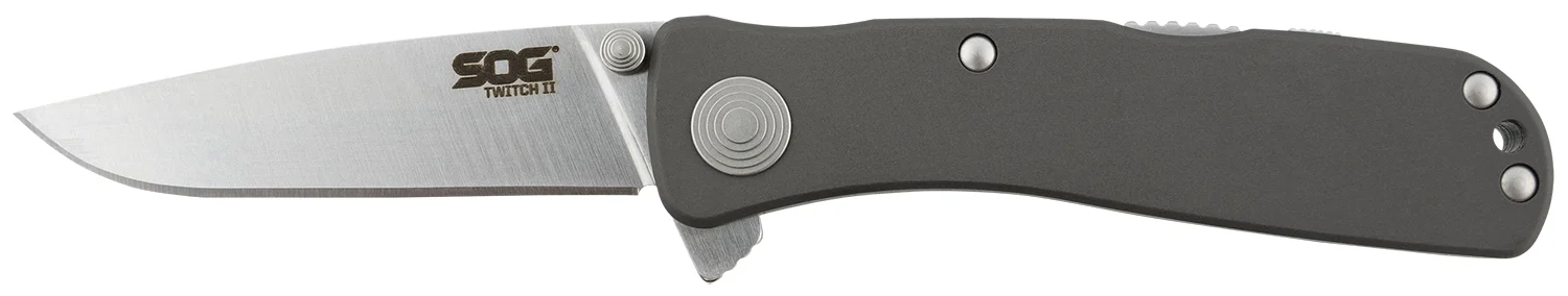S.O.G SOGTWI8CP Twitch II 2.65" Folding Drop Point Plain Satin AUS-8A SS Blade Gray Anodized Aluminum Handle Includes Belt Clip