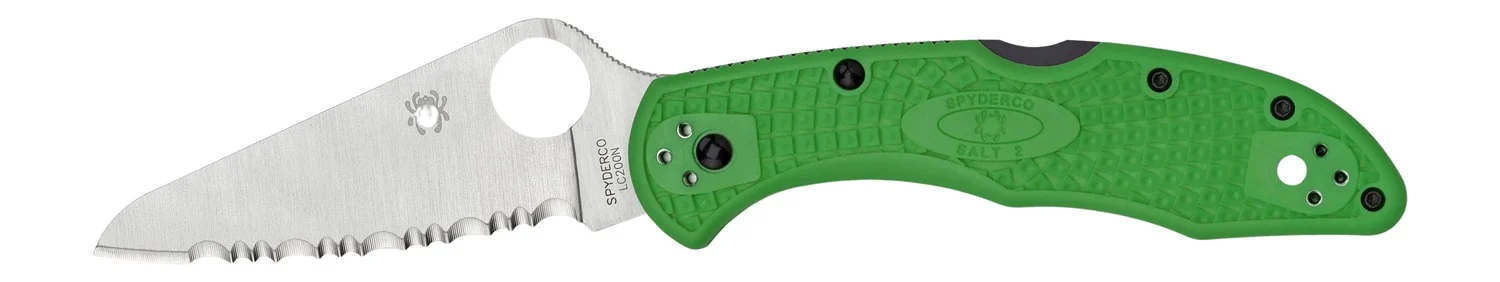 Spyderco Salt 2 3" Folding Clip Point Serrated H1 Steel Blade Green Bi-Directional Texturing FRN Handle Includes Pocket Clip
