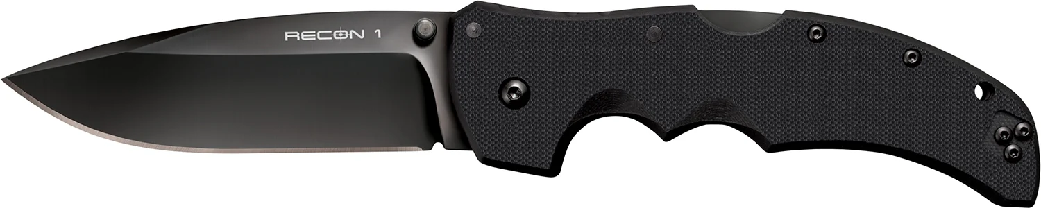 Cold Steel CS27BS Recon 1 4" Folding Spear Point Plain DLC Coated American S35VN Blade/Black G10 Handle Includes Pocket Clip