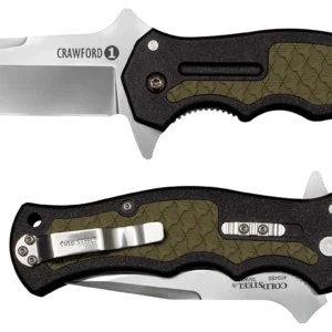 Cold Steel CS20MWCZ Crawford 1 3.50" Folding Plain Clip Point 4034 Stainless Steel Blade Black w/OD Green Traction Inlays GRN Handle Blister Pack Packaging