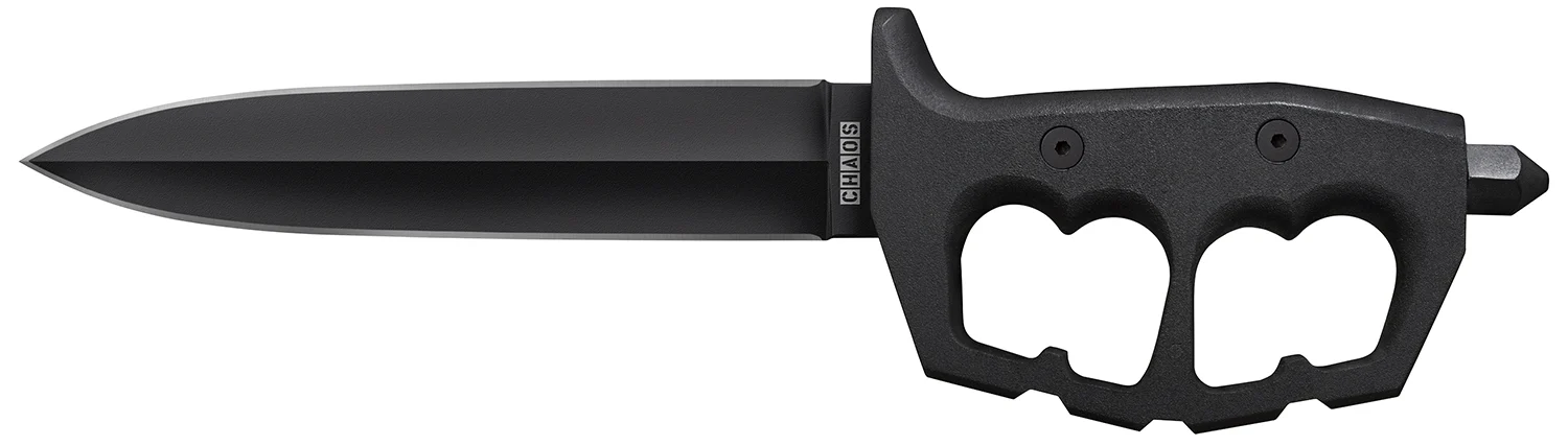 Cold Steel CS-80NTP Chaos Double Edge 7.50" Fixed Plain Black SK-5 High Carbon Blade/Black w/ "D" Ring Guards Aluminum Handle