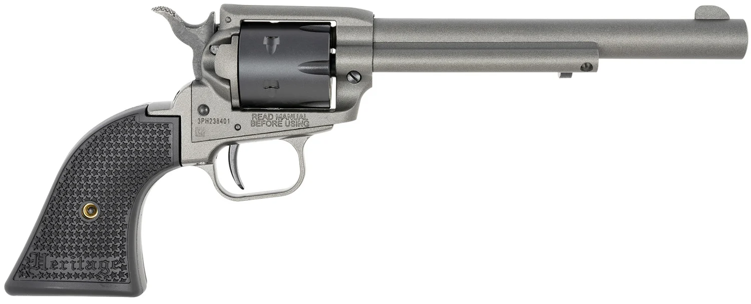 Heritage Mfg RR22C6 Rough Rider 22 LR 6 Shot. 6.50" Tungsten Gray Cerakote Steel Barrel & Frame, Black Satin Cylinder, Black Star Polymer Grip, Hammer/Thumb Safety, Exposed Hammer